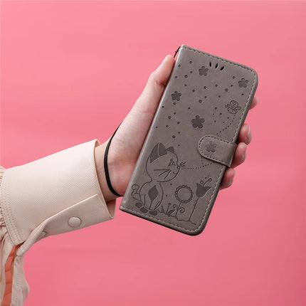 For Honor Play 60 Plus 5G / Play 9T / X7c 4G / 200 Smart 5G Case Cat Bee Pattern Leather Phone Cover