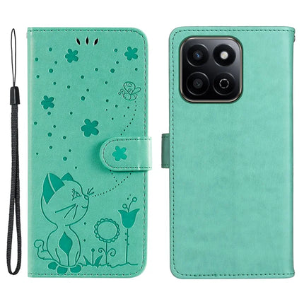 For Honor Play 60 Plus 5G / Play 9T / X7c 4G / 200 Smart 5G Case Cat Bee Pattern Leather Phone Cover - Green