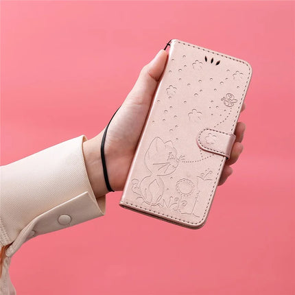 For Honor Play 60 Plus 5G / Play 9T / X7c 4G / 200 Smart 5G Case Cat Bee Pattern Leather Phone Cover