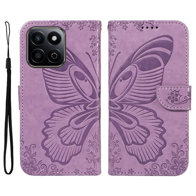 For Honor Play 60 Plus 5G / Play 9T / X7c 4G / 200 Smart 5G Case Butterfly Pattern Leather Wallet Flip Phone Cover - Light Purple