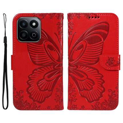 For Honor Play 60 Plus 5G / Play 9T / X7c 4G / 200 Smart 5G Case Butterfly Pattern Leather Wallet Flip Phone Cover - Red