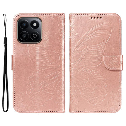 For Honor Play 60 Plus 5G / Play 9T / X7c 4G / 200 Smart 5G Case Butterfly Pattern Leather Wallet Flip Phone Cover - Rose Gold