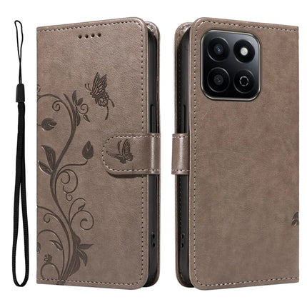 For Honor Play 60 Plus 5G / Play 9T / X7c 4G / 200 Smart 5G Case Flower Pattern PU Leather Wallet Phone Cover - Grey