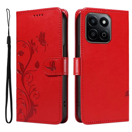 For Honor Play 60 Plus 5G / Play 9T / X7c 4G / 200 Smart 5G Case Flower Pattern PU Leather Wallet Phone Cover - Red