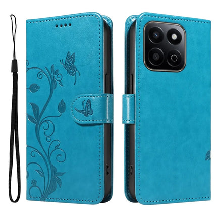 For Honor Play 60 Plus 5G / Play 9T / X7c 4G / 200 Smart 5G Case Flower Pattern PU Leather Wallet Phone Cover - Blue