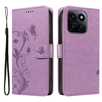 For Honor Play 60 Plus 5G / Play 9T / X7c 4G / 200 Smart 5G Case Flower Pattern PU Leather Wallet Phone Cover - Light Purple