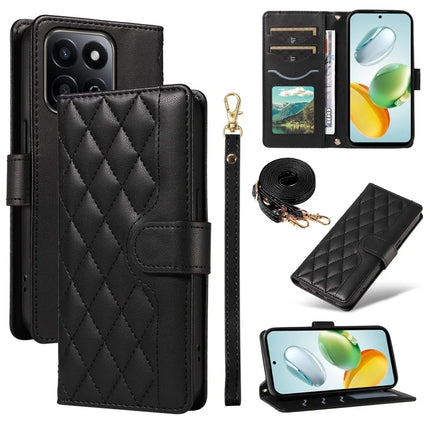 For Honor Play 60 Plus 5G / Play 9T / X7c 4G / 200 Smart 5G Wallet Case Rhombus Leather Phone Cover - Black