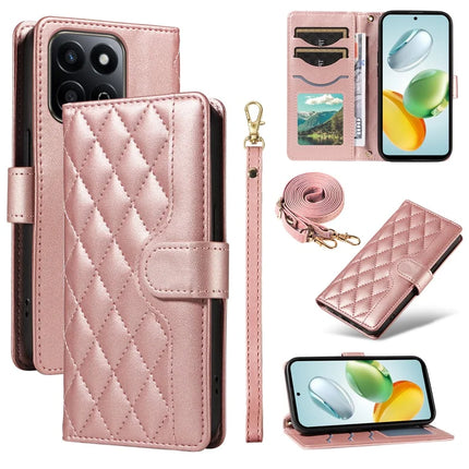 For Honor Play 60 Plus 5G / Play 9T / X7c 4G / 200 Smart 5G Wallet Case Rhombus Leather Phone Cover - Rose Gold