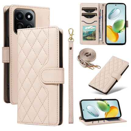For Honor Play 60 Plus 5G / Play 9T / X7c 4G / 200 Smart 5G Wallet Case Rhombus Leather Phone Cover - Apricot