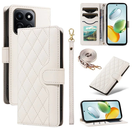 For Honor Play 60 Plus 5G / Play 9T / X7c 4G / 200 Smart 5G Wallet Case Rhombus Leather Phone Cover - White