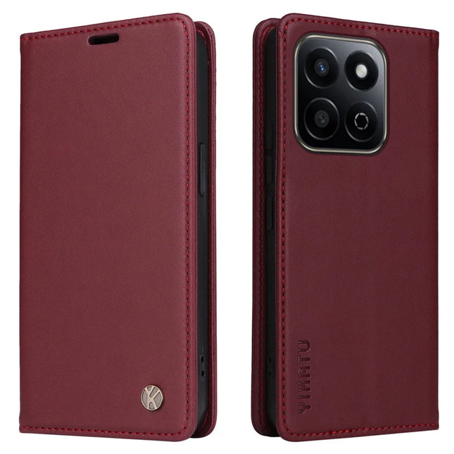 YIKATU YK-001 For Honor Play 60 Plus 5G / Play 9T / X7c 4G / 200 Smart 5G Stand Case Leather Phone Cover - Wine Red