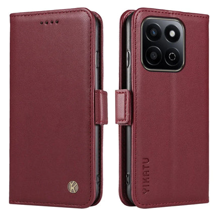 YIKATU YK-003 For Honor Play 60 Plus 5G / Play 9T / X7c 4G / 200 Smart 5G Case Wallet Stand Leather Phone Cover - Wine Red