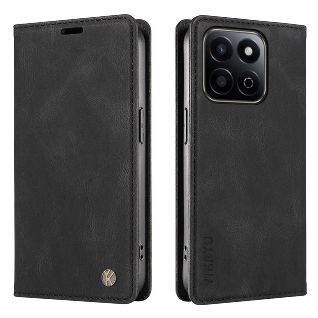 YIKATU YK-004 For Honor Play 60 Plus 5G / Play 9T / X7c 4G / 200 Smart 5G Leather Case Skin-Touch Phone Cover - Black