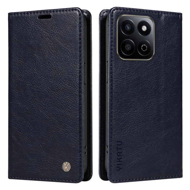 YIKATU YK-006 For Honor Play 60 Plus 5G / Play 9T / X7c 4G / 200 Smart 5G Case Magnetic Closure Leather Phone Cover Litchi Texture - Navy Blue