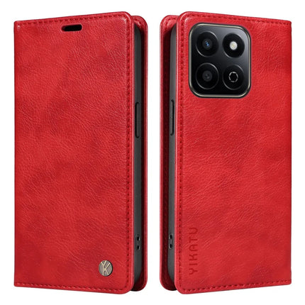 YIKATU YK-006 For Honor Play 60 Plus 5G / Play 9T / X7c 4G / 200 Smart 5G Case Magnetic Closure Leather Phone Cover Litchi Texture - Red