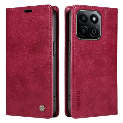 YIKATU YK-006 For Honor Play 60 Plus 5G / Play 9T / X7c 4G / 200 Smart 5G Case Magnetic Closure Leather Phone Cover Litchi Texture - Wine Red