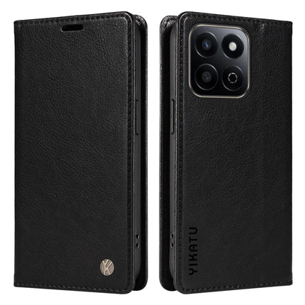 YIKATU YK-006 For Honor Play 60 Plus 5G / Play 9T / X7c 4G / 200 Smart 5G Case Magnetic Closure Leather Phone Cover Litchi Texture - Black