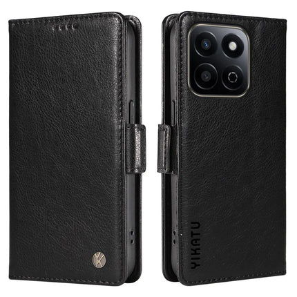 YIKATU YK-007 For Honor Play 60 Plus 5G / Play 9T / X7c 4G / 200 Smart 5G Case Side Buckle PU Leather Phone Cover Litchi Texture - Black