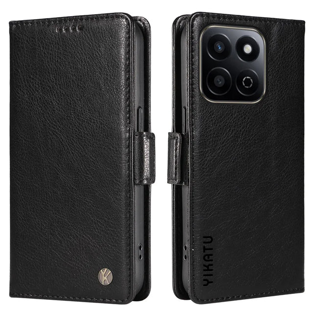 YIKATU YK-007 For Honor Play 60 Plus 5G / Play 9T / X7c 4G / 200 Smart 5G Case Side Buckle PU Leather Phone Cover Litchi Texture - Black
