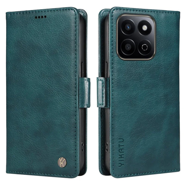 YIKATU YK-007 For Honor Play 60 Plus 5G / Play 9T / X7c 4G / 200 Smart 5G Case Side Buckle PU Leather Phone Cover Litchi Texture - Blue