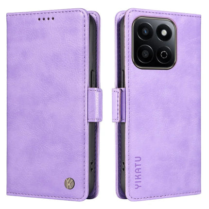 YIKATU YK-007 For Honor Play 60 Plus 5G / Play 9T / X7c 4G / 200 Smart 5G Case Side Buckle PU Leather Phone Cover Litchi Texture - Purple