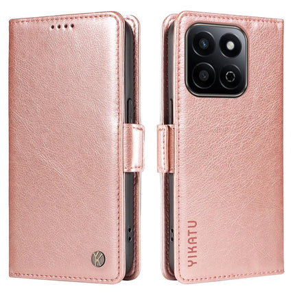 YIKATU YK-007 For Honor Play 60 Plus 5G / Play 9T / X7c 4G / 200 Smart 5G Case Side Buckle PU Leather Phone Cover Litchi Texture - Rose Gold