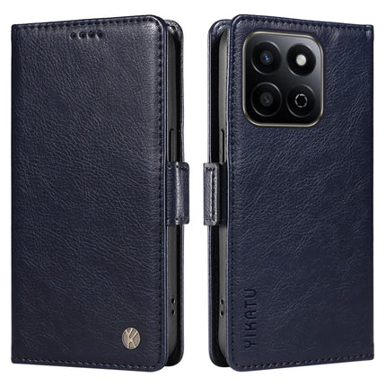 YIKATU YK-007 For Honor Play 60 Plus 5G / Play 9T / X7c 4G / 200 Smart 5G Case Side Buckle PU Leather Phone Cover Litchi Texture - Navy Blue