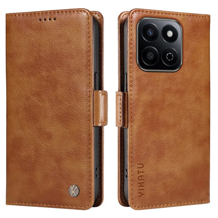 YIKATU YK-007 For Honor Play 60 Plus 5G / Play 9T / X7c 4G / 200 Smart 5G Case Side Buckle PU Leather Phone Cover Litchi Texture - Brown