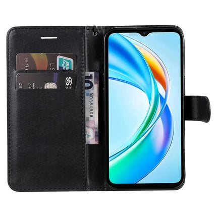 For Honor X5b / X5b Plus Case Solid Color Leather Mobile Cover Wallet Stand with Strap