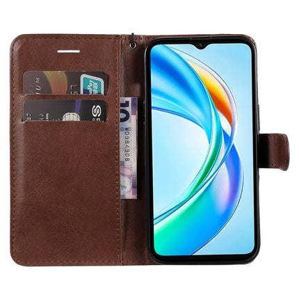 For Honor X5b / X5b Plus Case Solid Color Leather Mobile Cover Wallet Stand with Strap