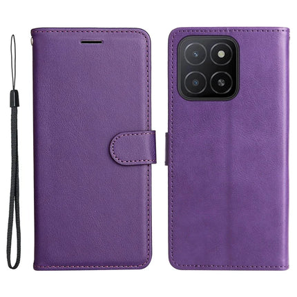 For Honor X5b / X5b Plus Case Solid Color Leather Mobile Cover Wallet Stand with Strap - Purple