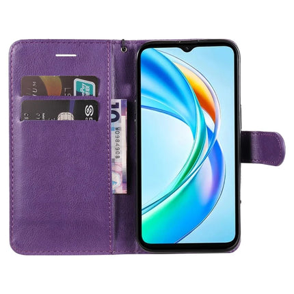 For Honor X5b / X5b Plus Case Solid Color Leather Mobile Cover Wallet Stand with Strap