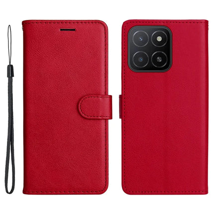 For Honor X5b / X5b Plus Case Solid Color Leather Mobile Cover Wallet Stand with Strap - Red