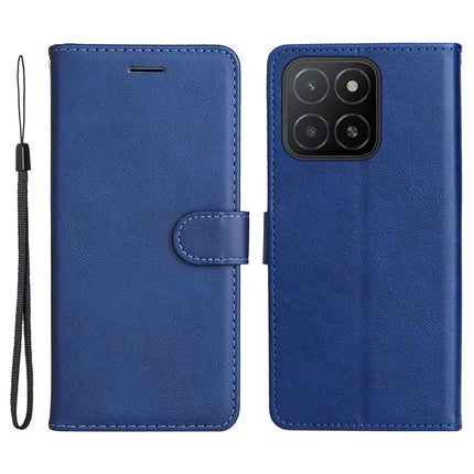 For Honor X5b / X5b Plus Case Solid Color Leather Mobile Cover Wallet Stand with Strap - Blue