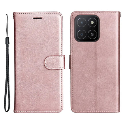 For Honor X5b / X5b Plus Case Solid Color Leather Mobile Cover Wallet Stand with Strap - Rose Gold