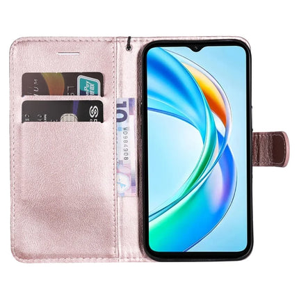 For Honor X5b / X5b Plus Case Solid Color Leather Mobile Cover Wallet Stand with Strap