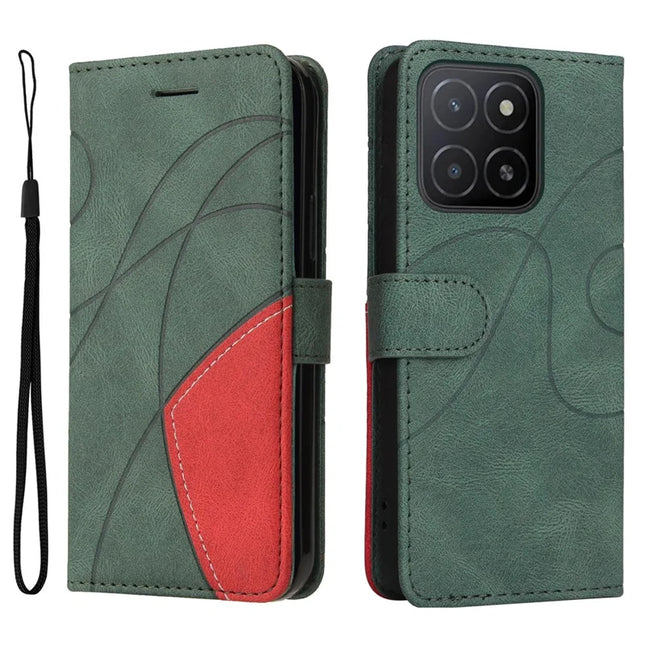 For Honor X5b / X5b Plus Leather Case Wallet Stand Color Splicing Phone Cover - Green