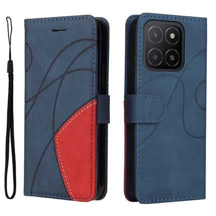 For Honor X5b / X5b Plus Leather Case Wallet Stand Color Splicing Phone Cover - Blue