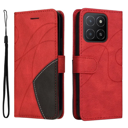 For Honor X5b / X5b Plus Leather Case Wallet Stand Color Splicing Phone Cover - Red
