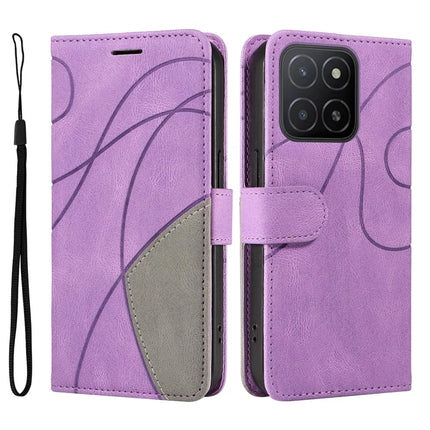 For Honor X5b / X5b Plus Leather Case Wallet Stand Color Splicing Phone Cover - Light Purple