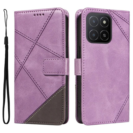 For Honor X5b / X5b Plus Leather Case Geometric Line Wallet Phone Cover - Light Purple