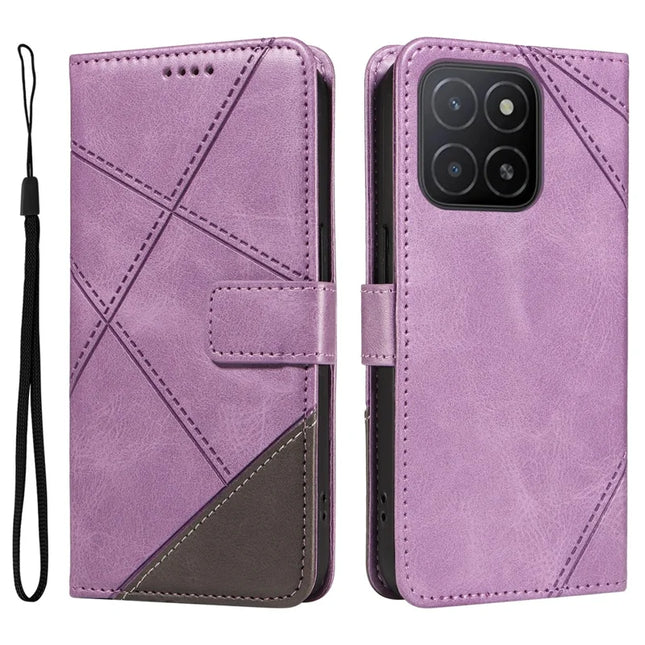 For Honor X5b / X5b Plus Leather Case Geometric Line Wallet Phone Cover - Light Purple