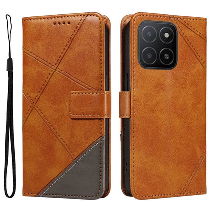 For Honor X5b / X5b Plus Leather Case Geometric Line Wallet Phone Cover - Brown