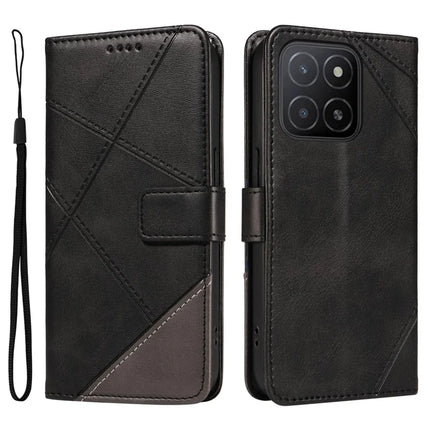For Honor X5b / X5b Plus Leather Case Geometric Line Wallet Phone Cover - Black