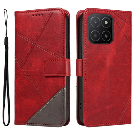 For Honor X5b / X5b Plus Leather Case Geometric Line Wallet Phone Cover - Red