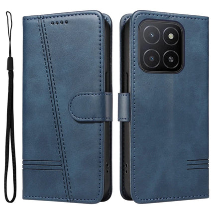 For Honor X5b / X5b Plus Wallet Phone Case T-Shape Lines Leather Cover - Blue