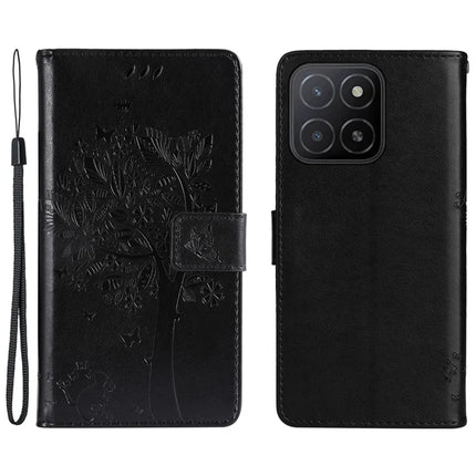 For Honor X5b / X5b Plus Case Cat Tree Pattern Flip Leather Phone Cover - Black