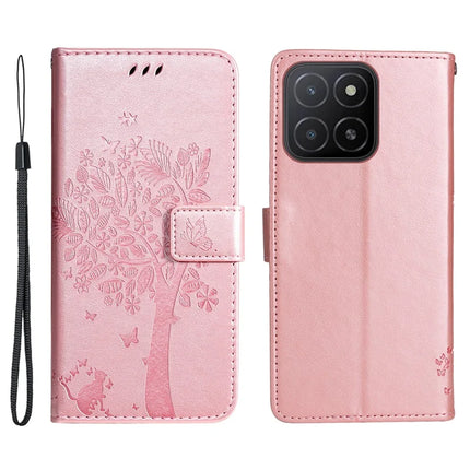 For Honor X5b / X5b Plus Case Cat Tree Pattern Flip Leather Phone Cover - Rose Gold