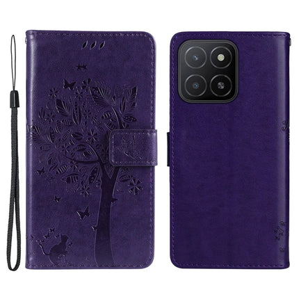 For Honor X5b / X5b Plus Case Cat Tree Pattern Flip Leather Phone Cover - Purple