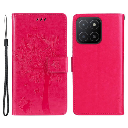 For Honor X5b / X5b Plus Case Cat Tree Pattern Flip Leather Phone Cover - Rose